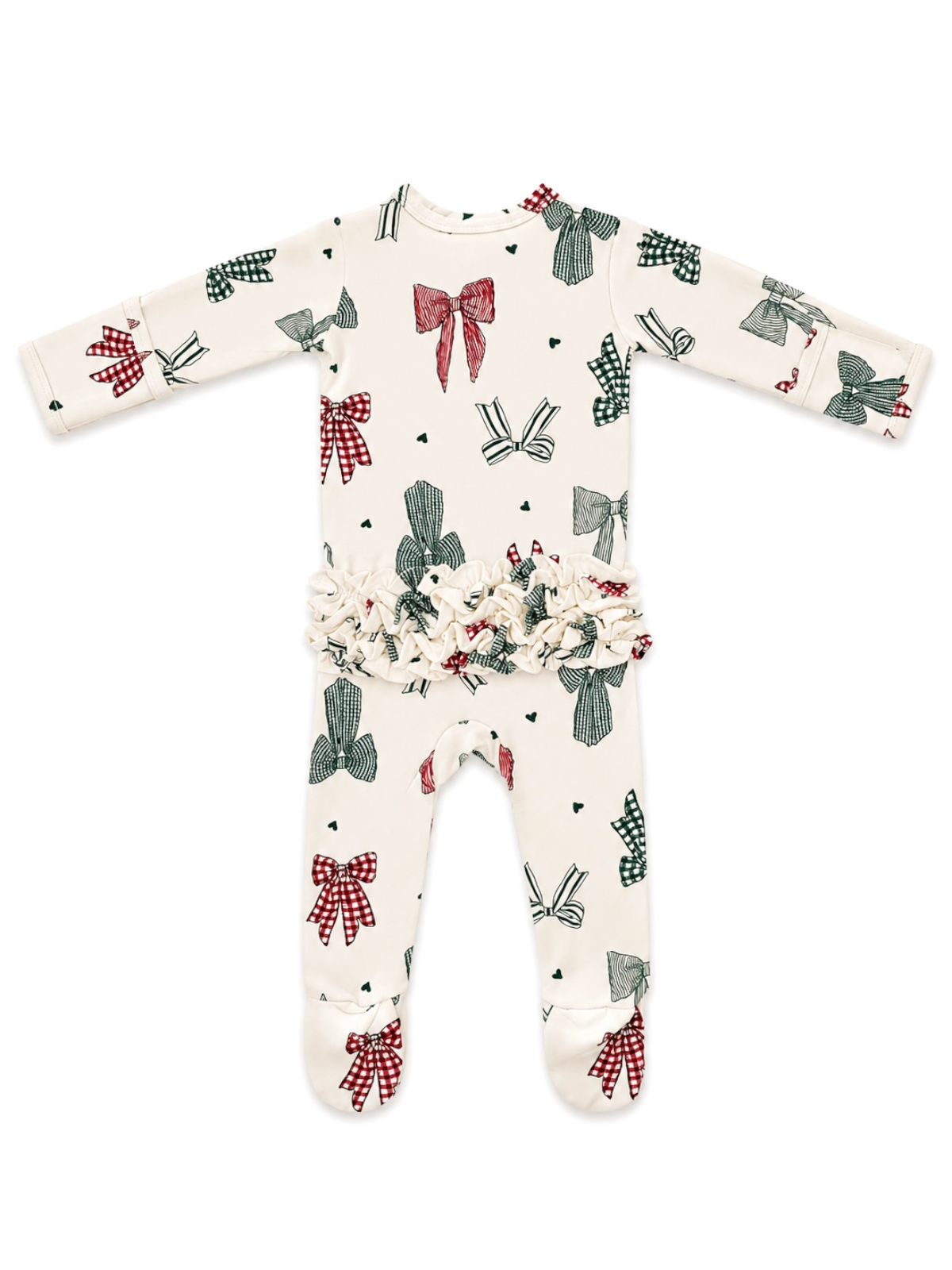 2-Way Zip Ruffle Footie, Country Christmas Bows: 0 - 3 mo.