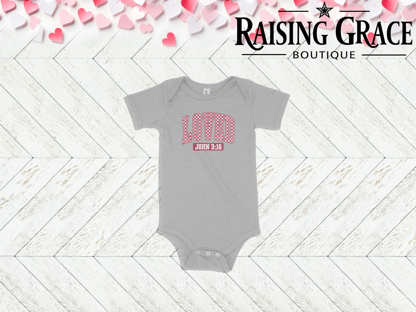 Loved — John 3:16 Valentine’s Baby Bodysuit | Faith Infant Outfit