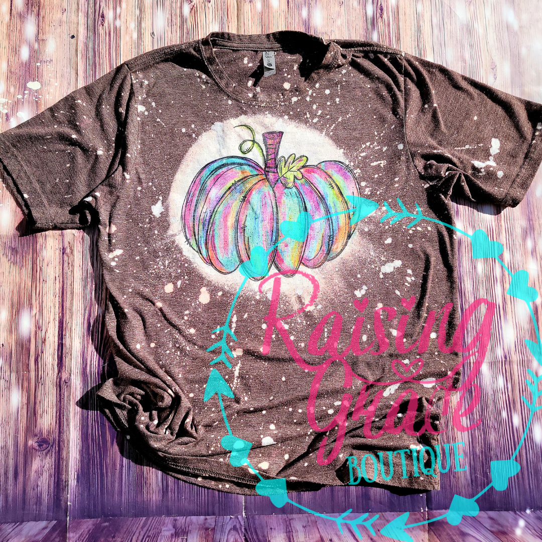 Watercolor Pumpkin Bleached T-Shirt