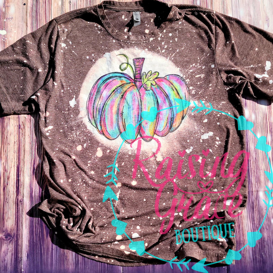 Watercolor Pumpkin Bleached T-Shirt