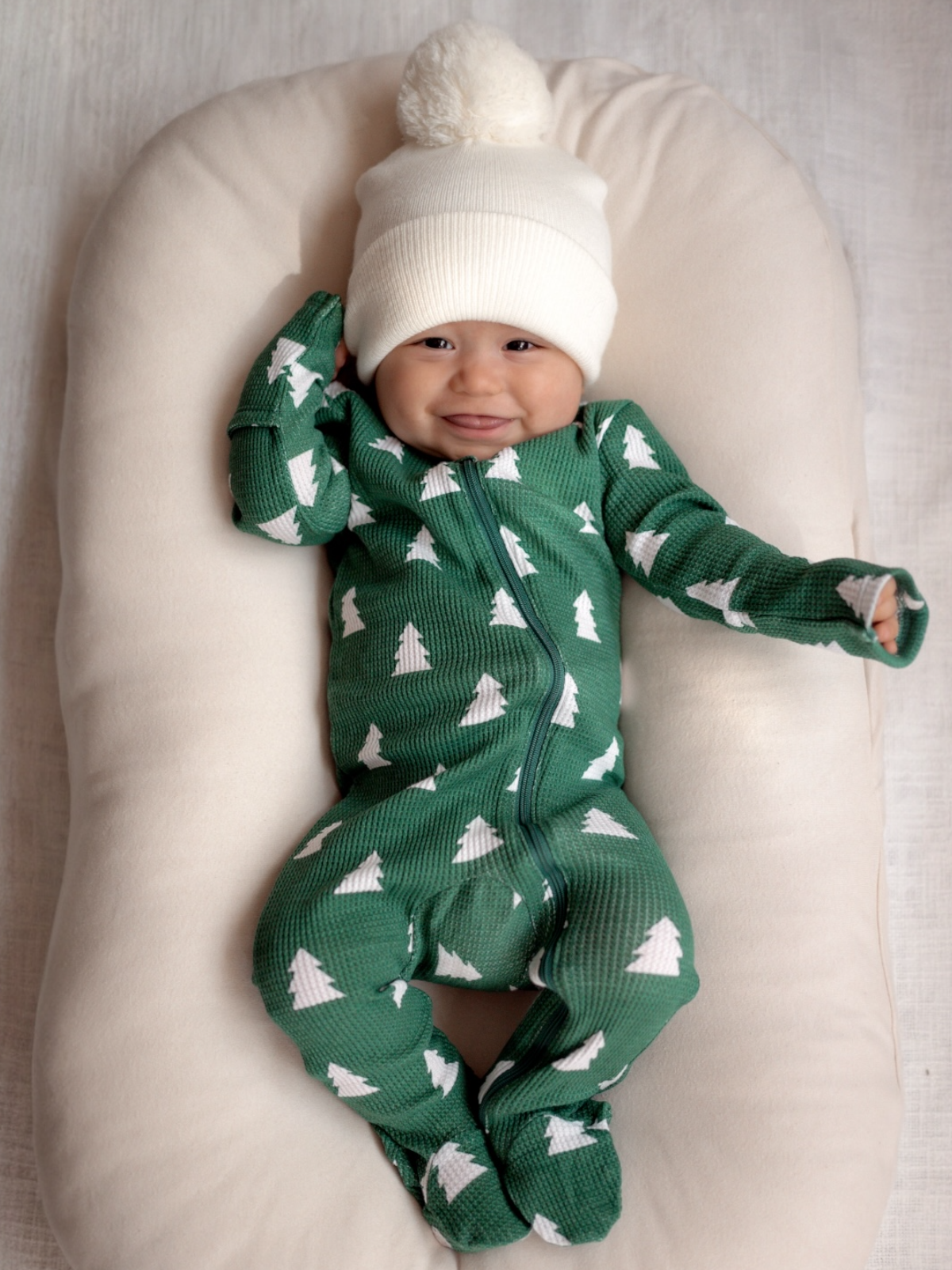Organic Waffle 2-Way Zip Footie, Spruce Trees: Newborn