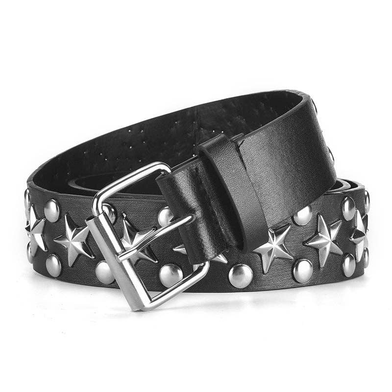 Unisex Stars Decoration Punk Belt: Black / 112Cm