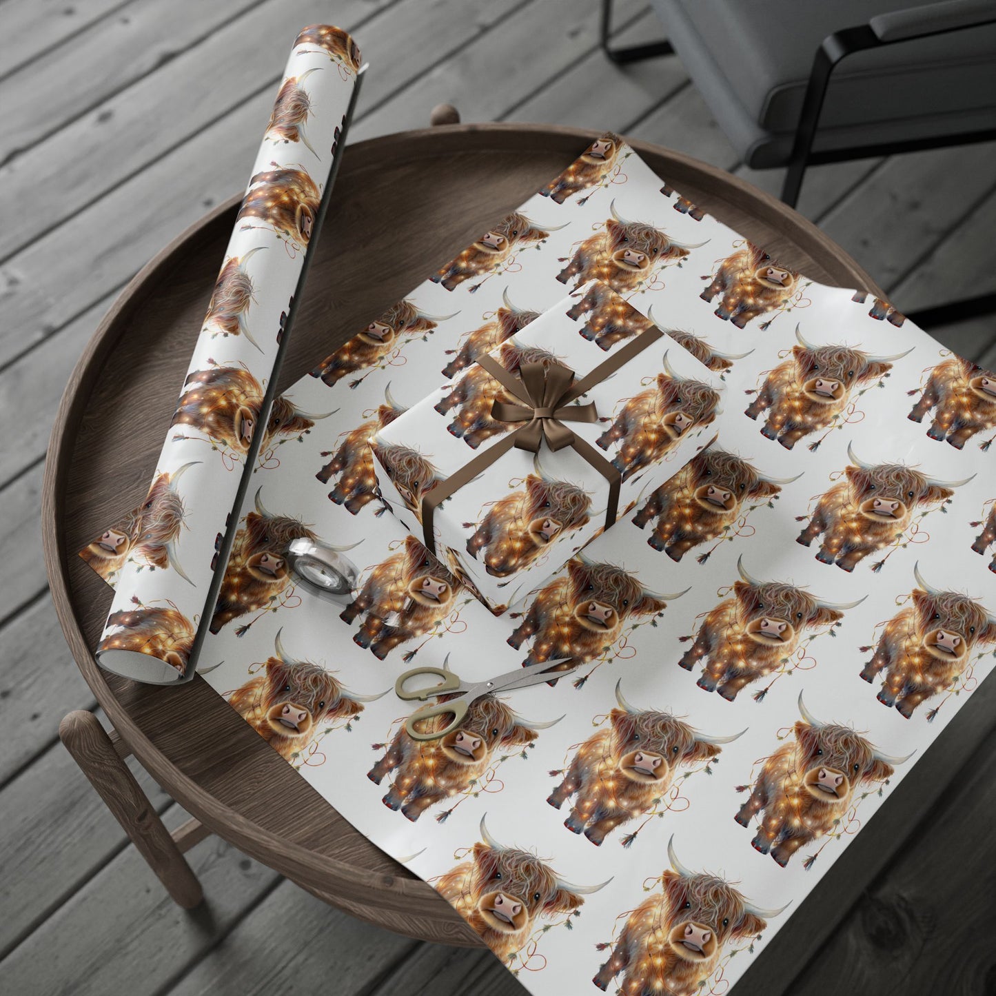 Highland Cow with Lights 2 Pattern - Wrapping Paper