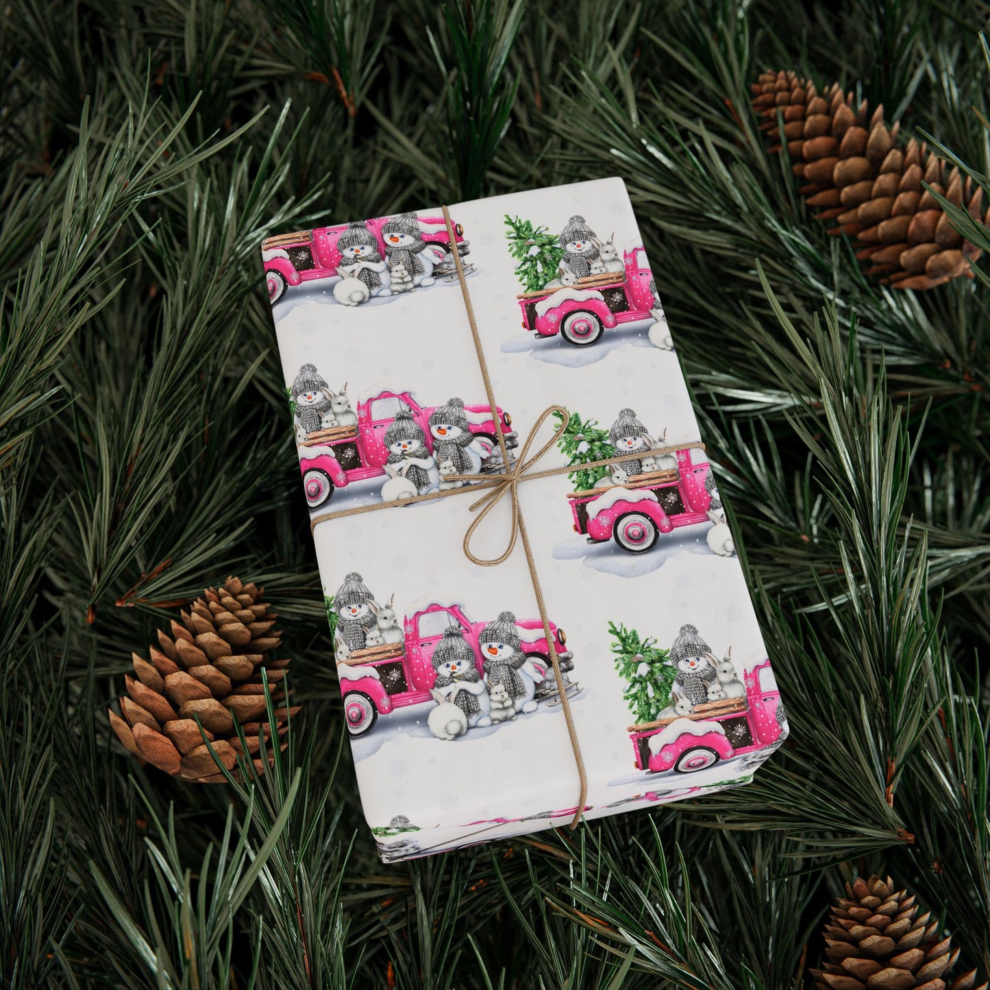 Pink Truck with Snowmen Pattern - Wrapping Paper