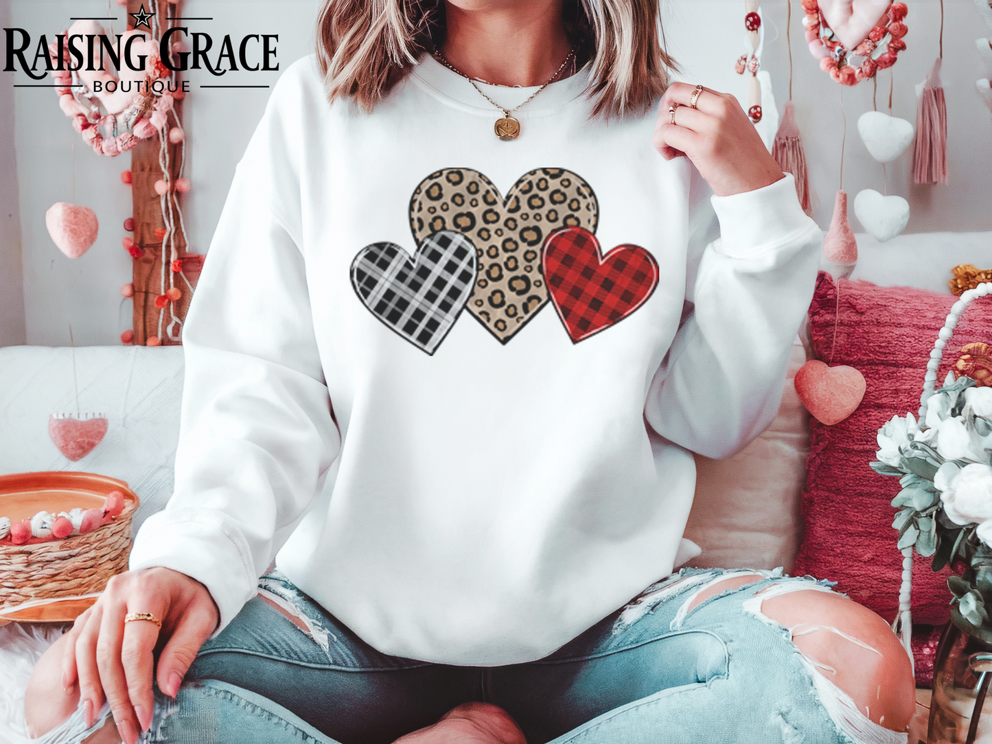 Valentine’s Hearts Sweatshirt | Adult Cozy Graphic Sweatshirt