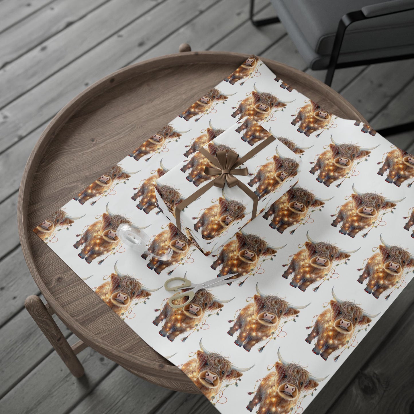 Highland Cow with Lights 2 Pattern - Wrapping Paper