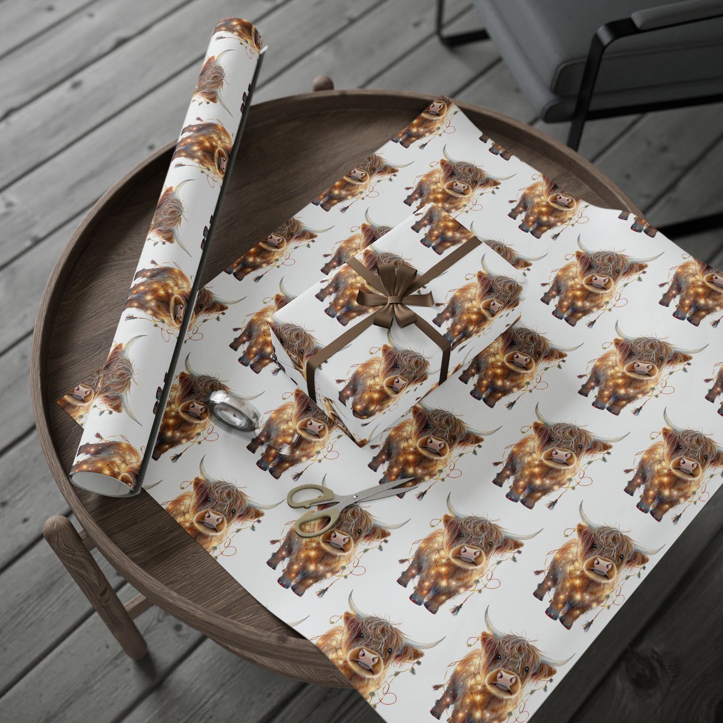 Highland Cow with Lights 2 Pattern - Wrapping Paper