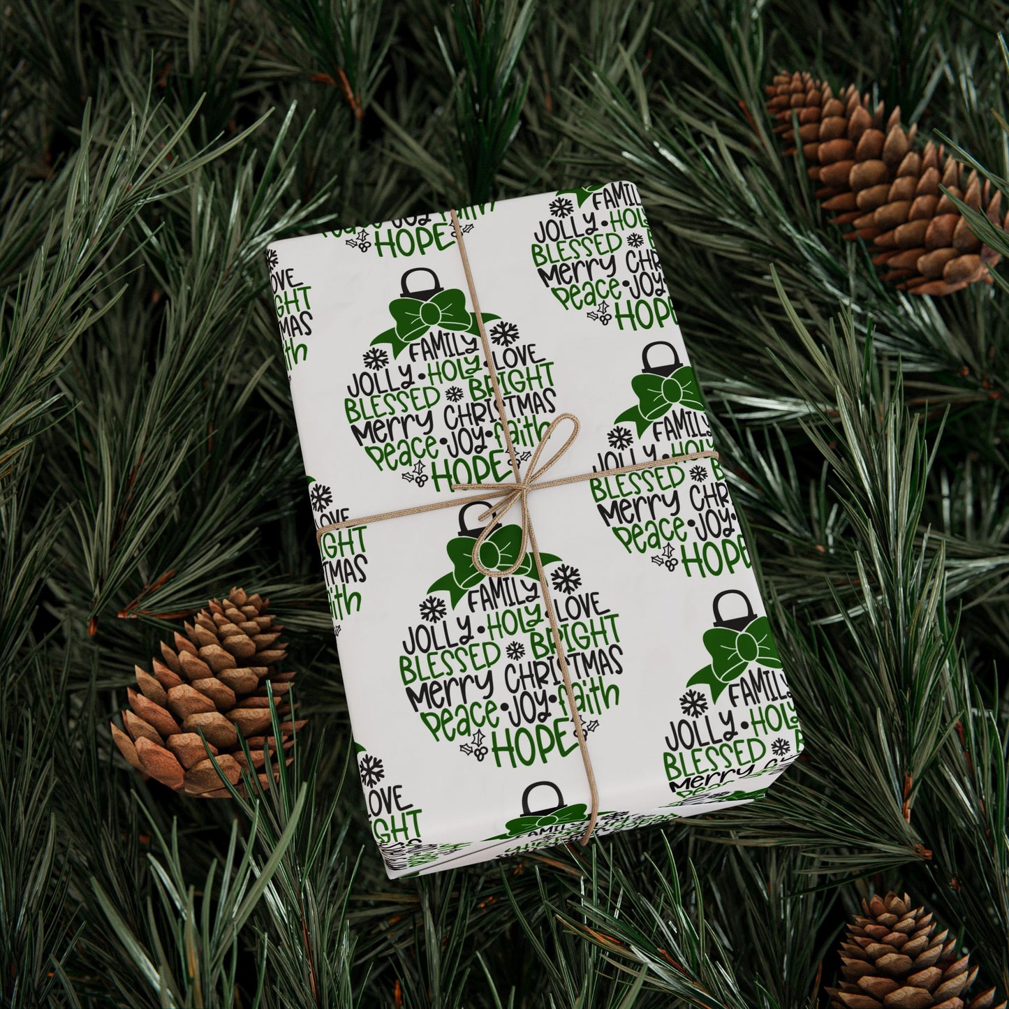 Christmas Ornament - Green and Black - Wrapping Paper