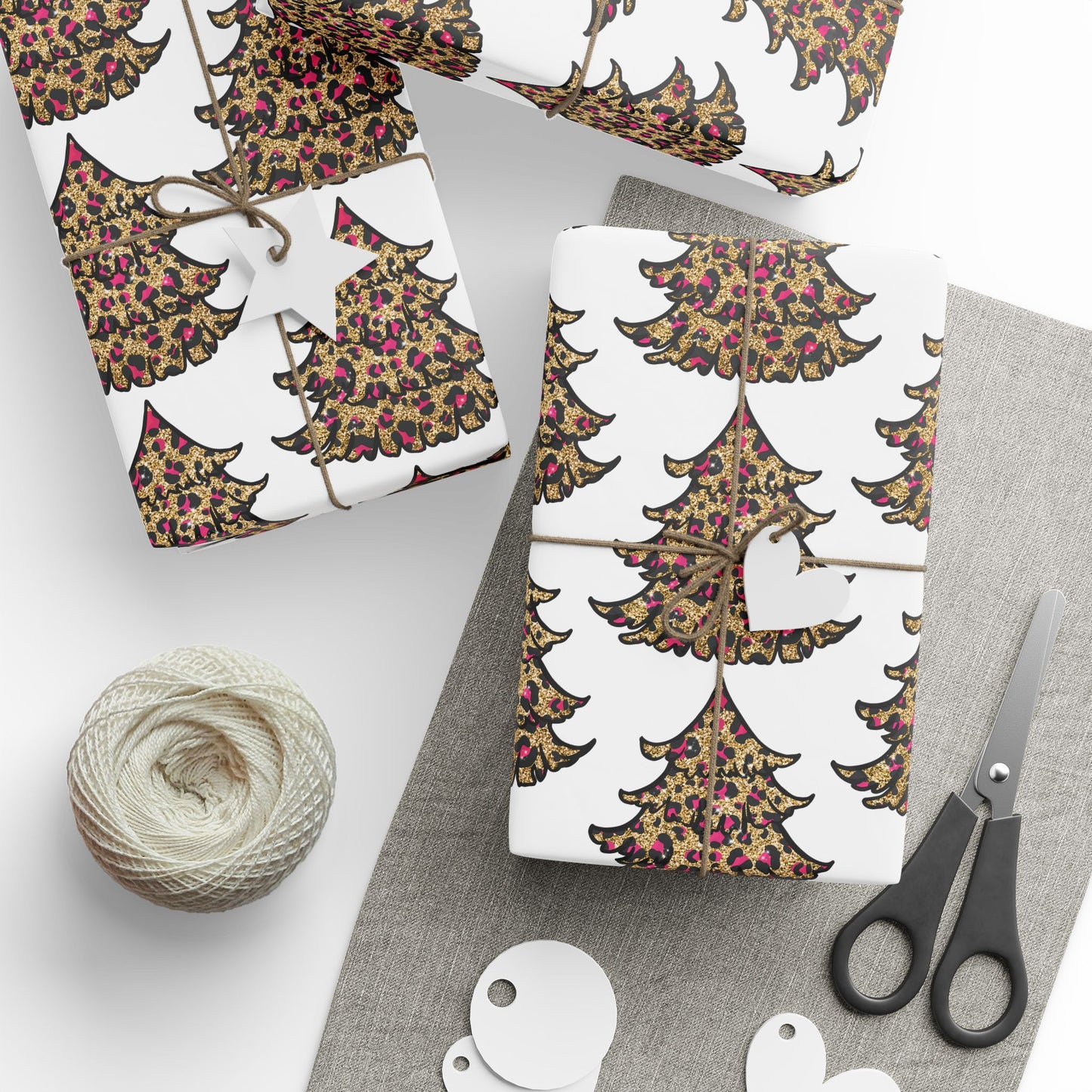 Leopard Tree - Pink, Black, and Gold Pattern - Wrapping Paper