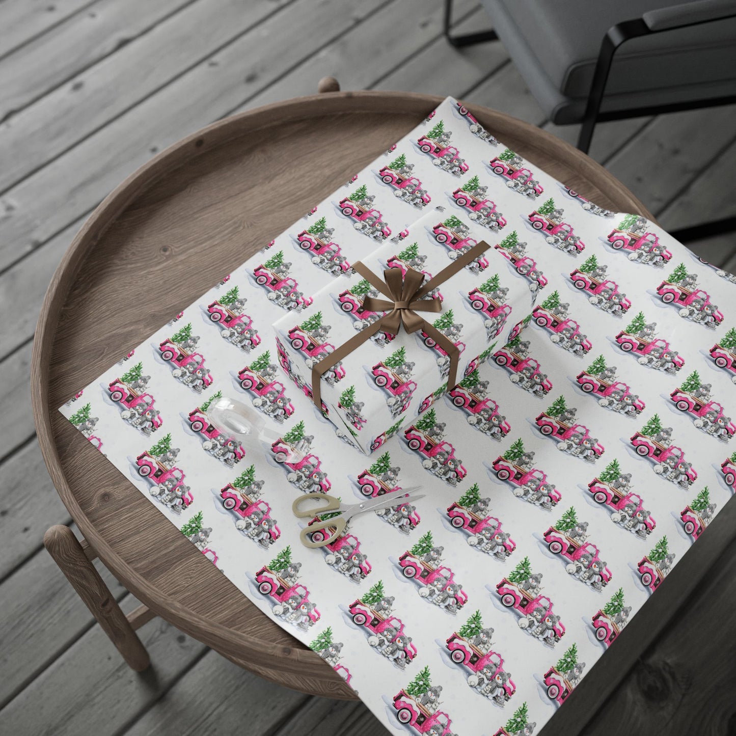 Pink Truck with Snowmen Pattern - Wrapping Paper