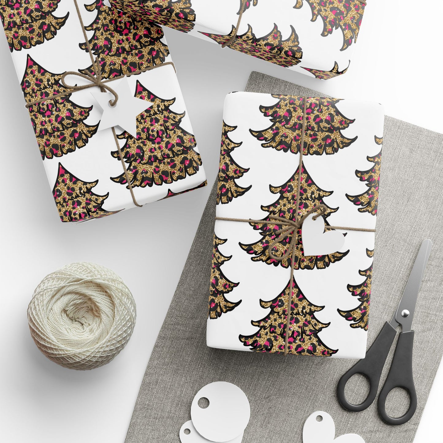 Leopard Tree - Pink, Black, and Gold Pattern - Wrapping Paper