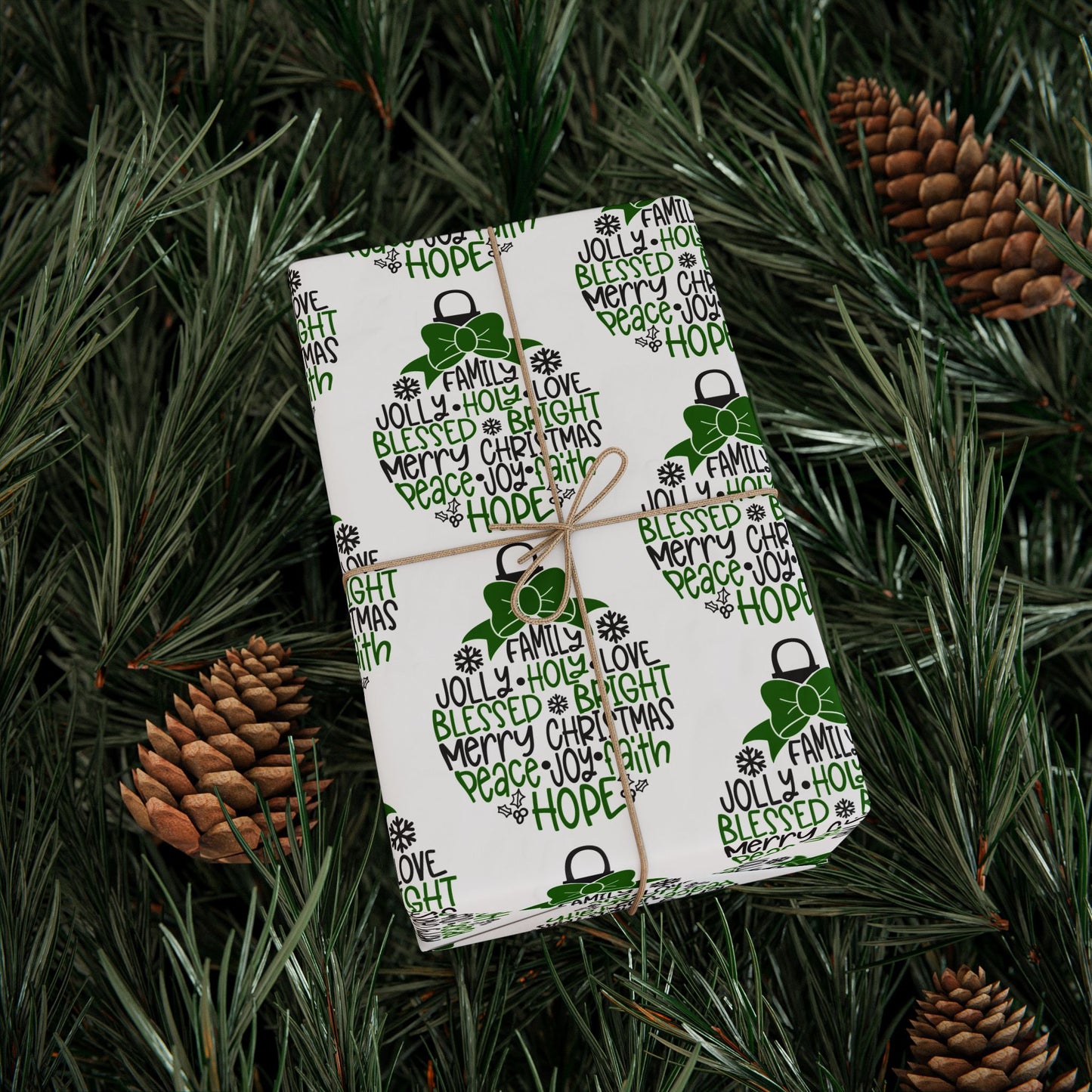 Christmas Ornament - Green and Black - Wrapping Paper