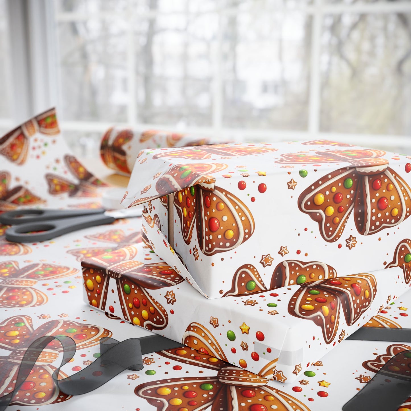 Gingerbread Cookie Bow Christmas Wrapping Paper