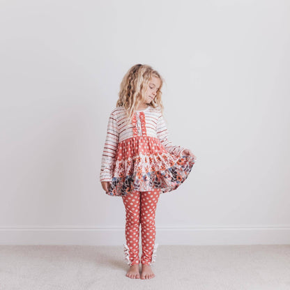 Kids Rust Button 3 Tiered Fall Ruffle Legging Set: 3/4