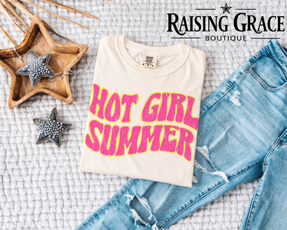 Hot Girl Summer Graphic T-Shirt | Trendy Summer Tee | Pink Retro Graphic Tee | Boutique Summer Shirt | Beach Vacation Tee