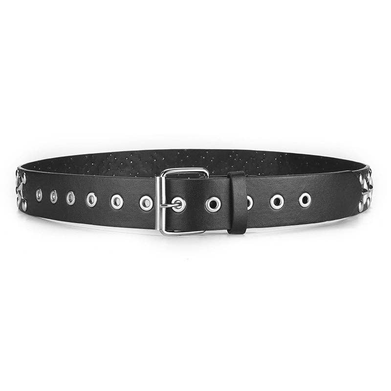 Unisex Stars Decoration Punk Belt: Black / 112Cm