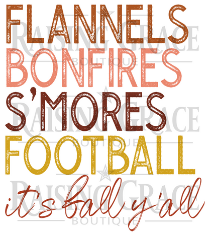 Fall Graphic Tee for Women, Flannels Bonfires Smores Football Shirt, Its Fall Yall T-Shirt