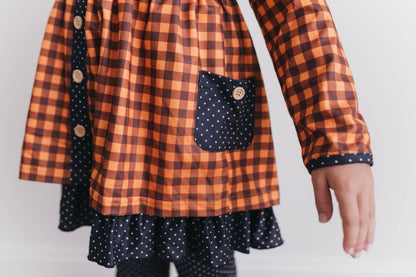 Kids Navy & Rust Gingham Check Button Pocket Pant Fall Set: 7/8