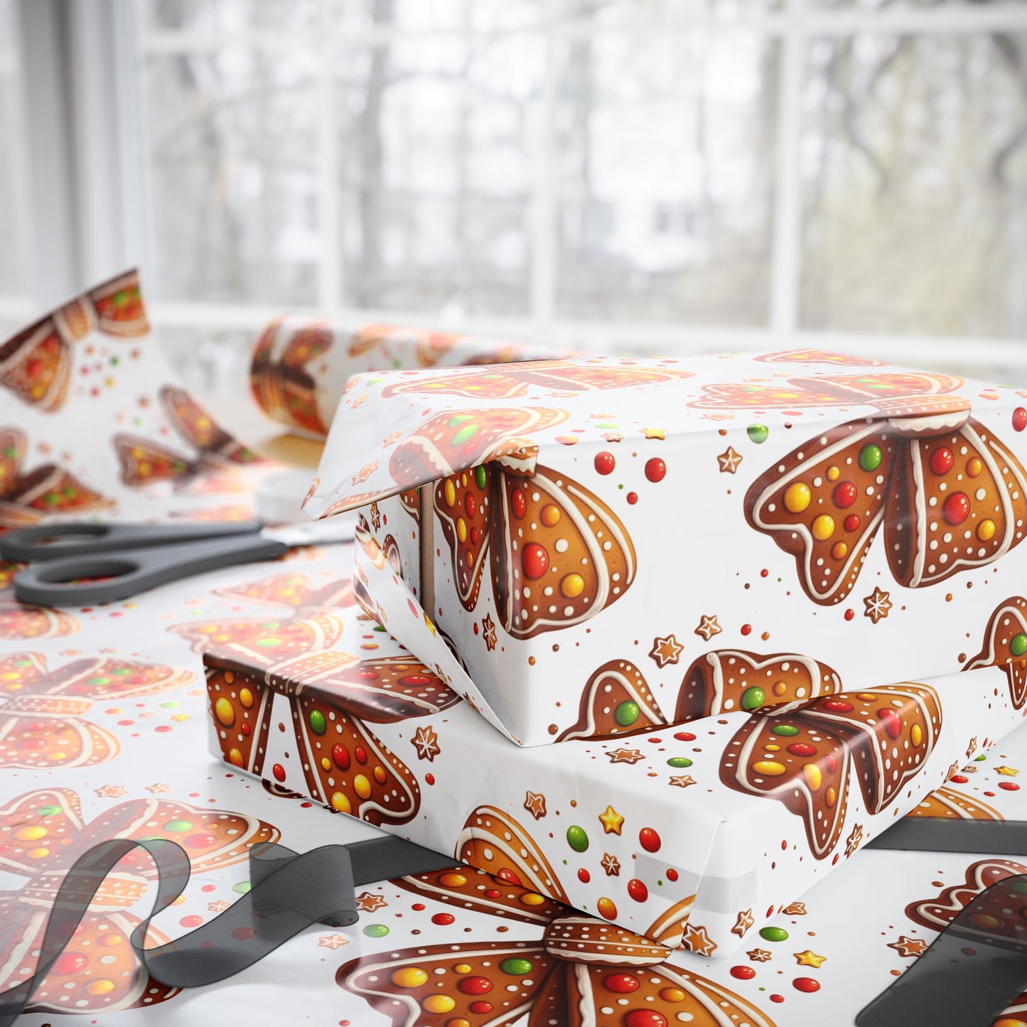 Gingerbread Cookie Bow Christmas Wrapping Paper