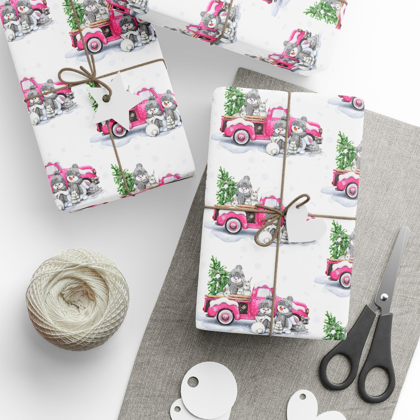 Pink Truck with Snowmen Pattern - Wrapping Paper