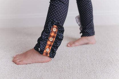 Kids Navy & Rust Gingham Check Button Pocket Pant Fall Set: 7/8