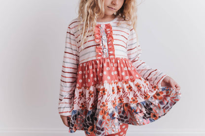 Kids Rust Button 3 Tiered Fall Ruffle Legging Set: 5/6