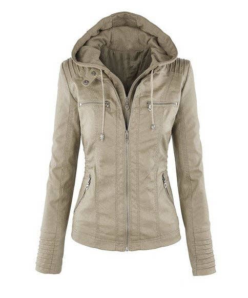 Women's Short Leather Motorcycle Jacket: Black / XL
