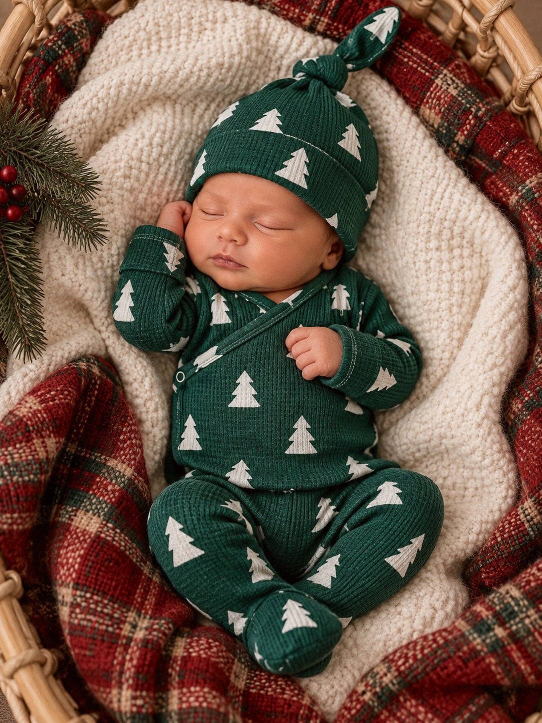 Organic Waffle Kimono & Pant Set, Spruce Trees: 0 - 3 mo.