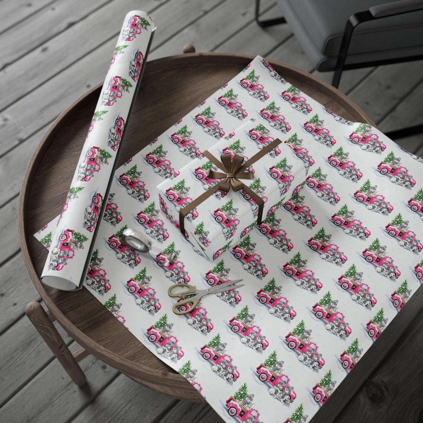 Pink Truck with Snowmen Pattern - Wrapping Paper