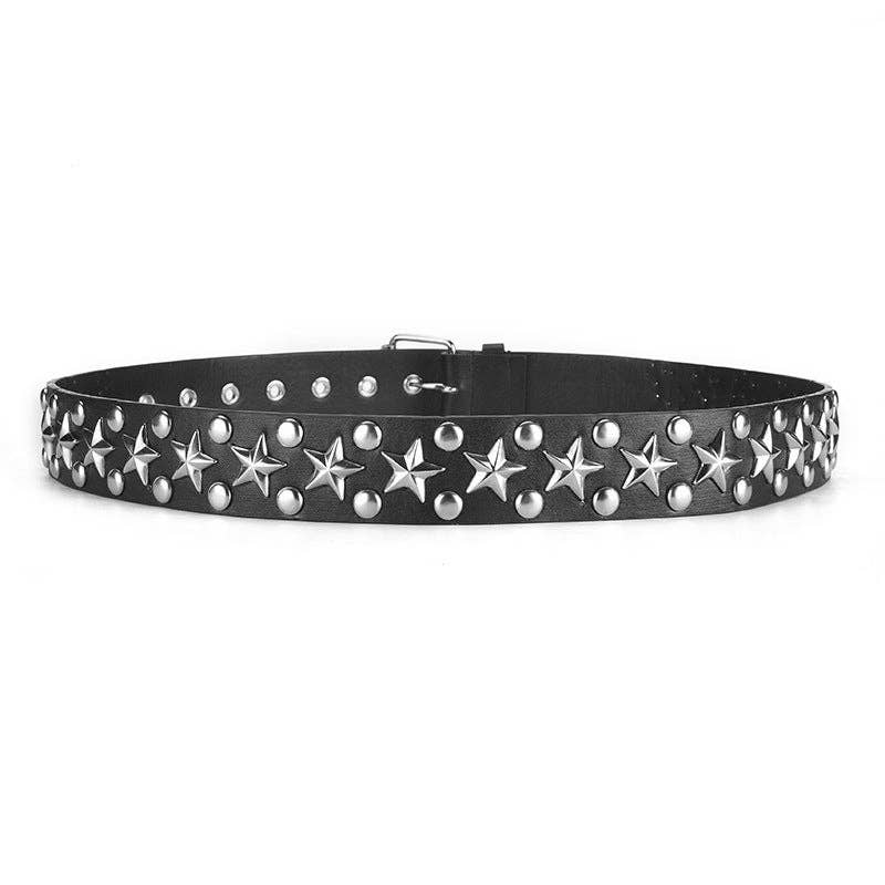 Unisex Stars Decoration Punk Belt: Black / 112Cm
