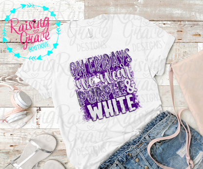 On Fridays We Wear Purple & White Faux Glitter T-Shirt