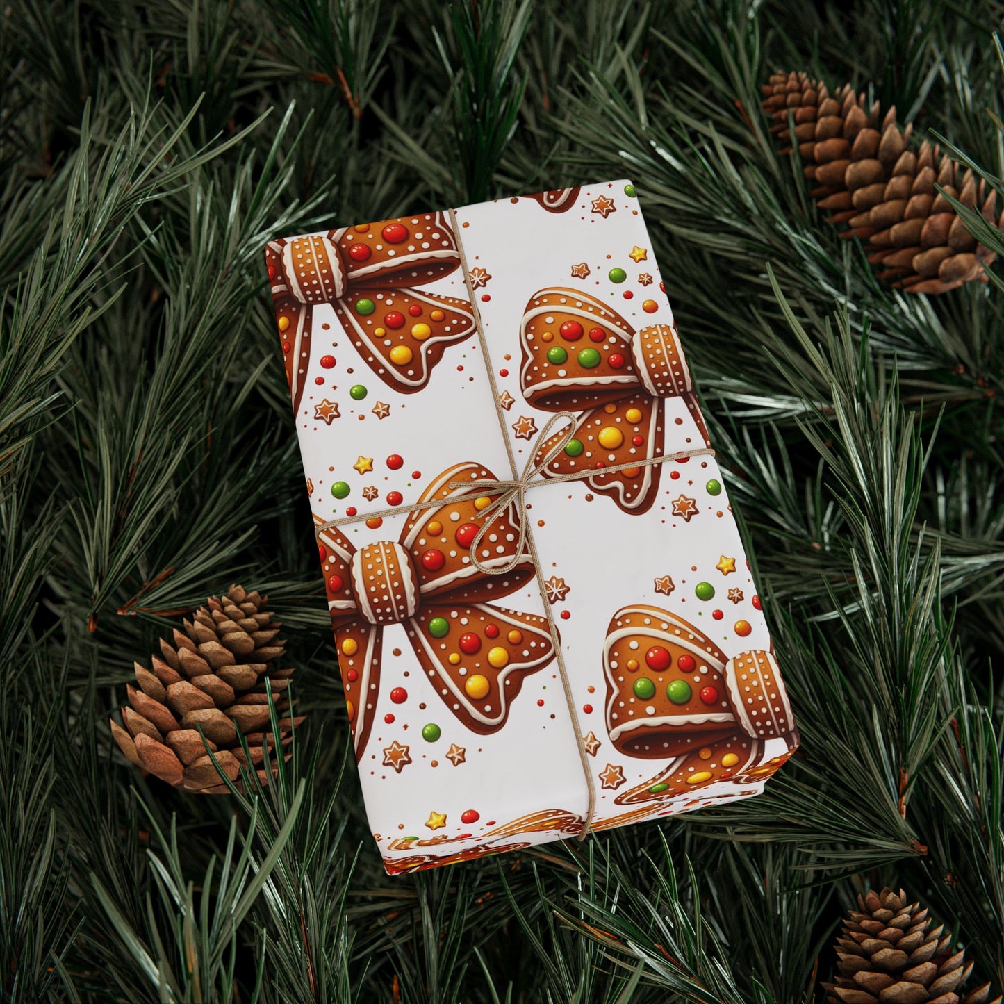 Gingerbread Cookie Bow Christmas Wrapping Paper