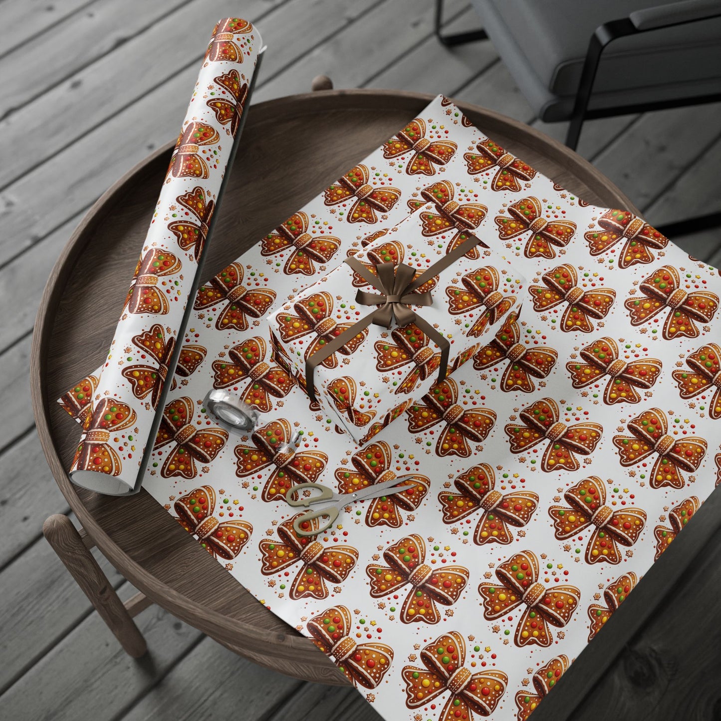 Gingerbread Cookie Bow Christmas Wrapping Paper