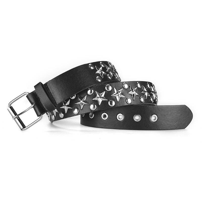 Unisex Stars Decoration Punk Belt: Black / 112Cm