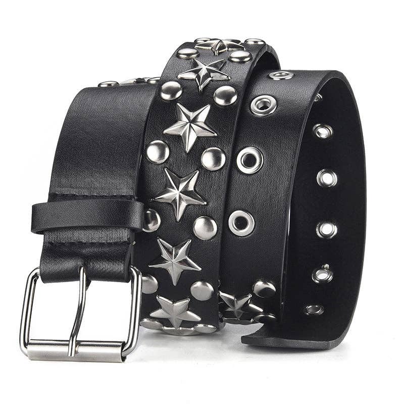 Unisex Stars Decoration Punk Belt: Black / 112Cm