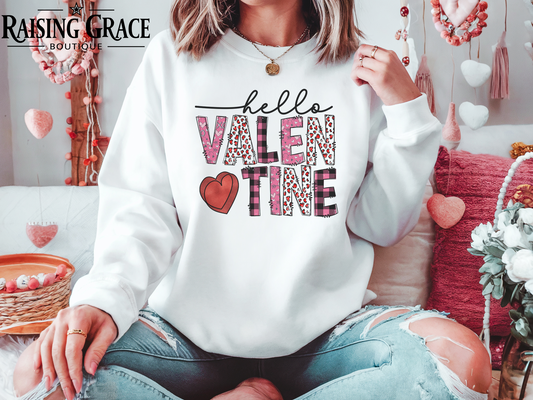 Hello Valentine Sweatshirt | Cozy Adult Graphic Sweatshirt
