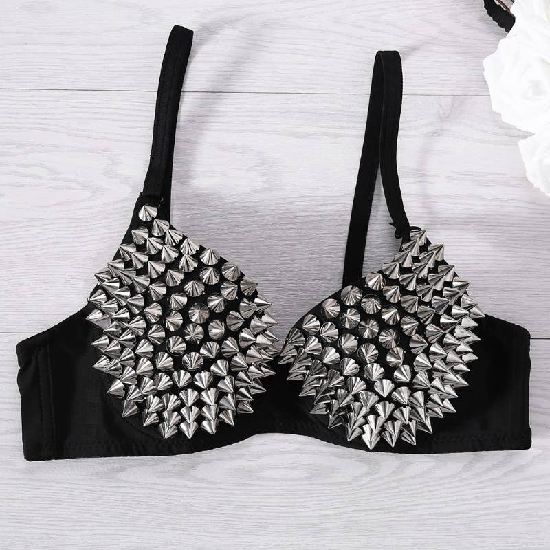 Punk Sexy Rivet Women's Bra: Black / XL