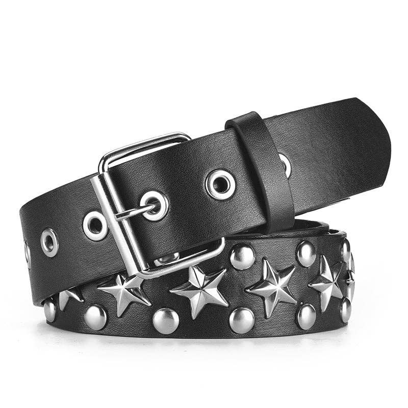 Unisex Stars Decoration Punk Belt: Black / 112Cm