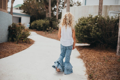 Kids Light Wash Denim Double Ruffle Jeans Pants: 5