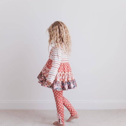 Kids Rust Button 3 Tiered Fall Ruffle Legging Set: 3/4