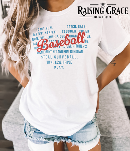 Baseball Words Graphic T-Shirt | Baseball Mom Tee | Sports Graphic Tee | Boutique Baseball Shirt | Game Day Tee