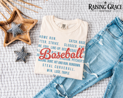 Baseball Words Graphic T-Shirt | Baseball Mom Tee | Sports Graphic Tee | Boutique Baseball Shirt | Game Day Tee