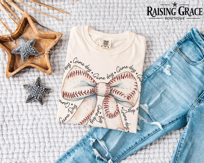 Baseball Bow Graphic T-Shirt | Coquette Baseball Tee | Sports Mom Shirt | Boutique Baseball Graphic Tee | Game Day Bow Shirt