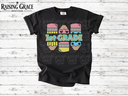 First Grade - Cute Pencils - Youth T-Shirt - Comfort Colors