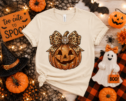 Leopard Bow Pumpkin Halloween Tee - Youth Tee