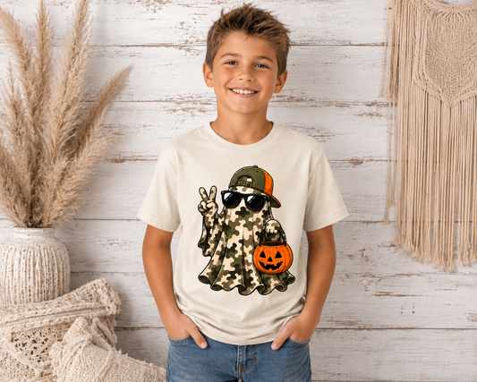 Camo Ghost Halloween Tee - Youth Tee