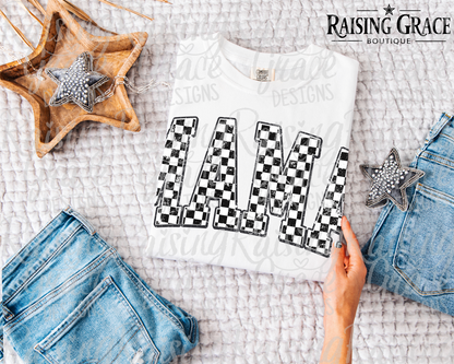 Checkered Mama Graphic T-Shirt | Retro Mama Tee | Boutique Mom Shirt | Trendy Checkered Graphic Tee | Everyday Mama Shirt