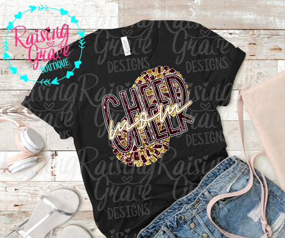 Cheer Mom Graphic T-Shirt | Faux Glitter Cheerleading Tee | Sports Mom Shirt | Boutique Cheer Graphic Tee | Game Day Cheer Shirt