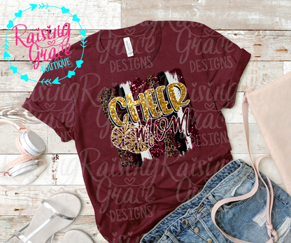 Cheer Mom Graphic T-Shirt | Faux Glitter Cheerleading Tee | Sports Mom Shirt | Boutique Cheer Graphic Tee | Game Day Cheer Shirt