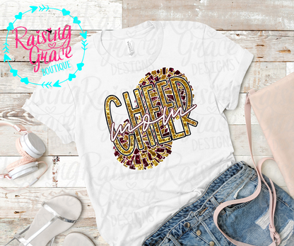 Cheer Mom Graphic T-Shirt | Faux Glitter Cheerleading Tee | Sports Mom Shirt | Boutique Cheer Graphic Tee | Game Day Cheer Shirt